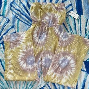 Hippie Rose Tye-Dye Strapless Wide Leg Jumpsuit